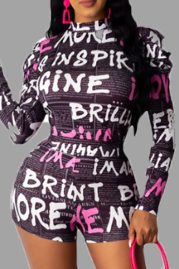 

Lovely Casual Letter Print Purple Two-piece Shorts Set