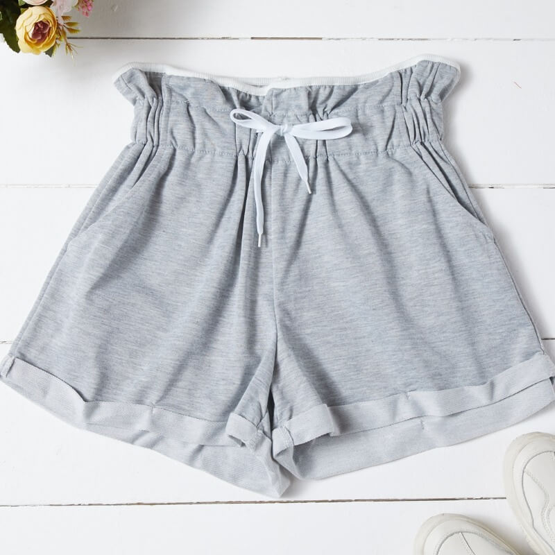 

Lovely Casual Lace-up Grey Shorts