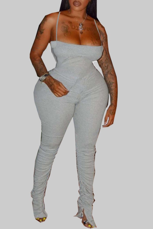 

Lovely Sexy Fold Design Grey Plus Size One-piece Jumpsuit