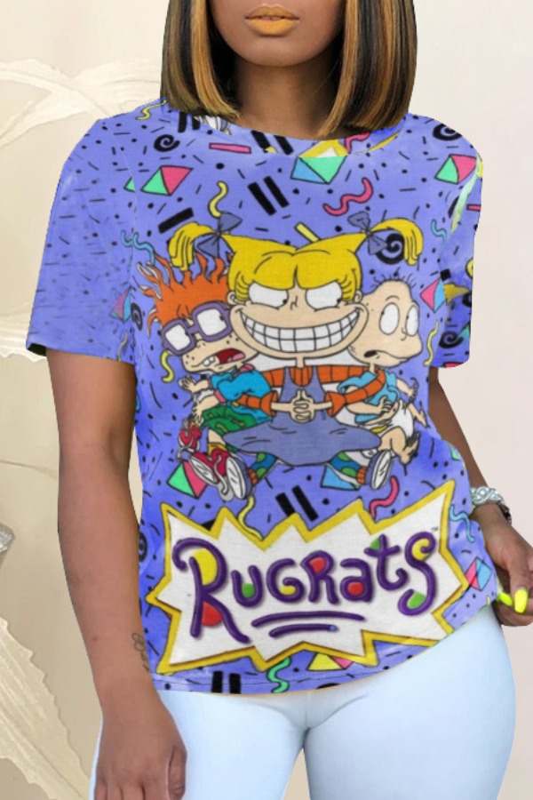 

Lovely Leisure Cartoon Print Purple T-shirt