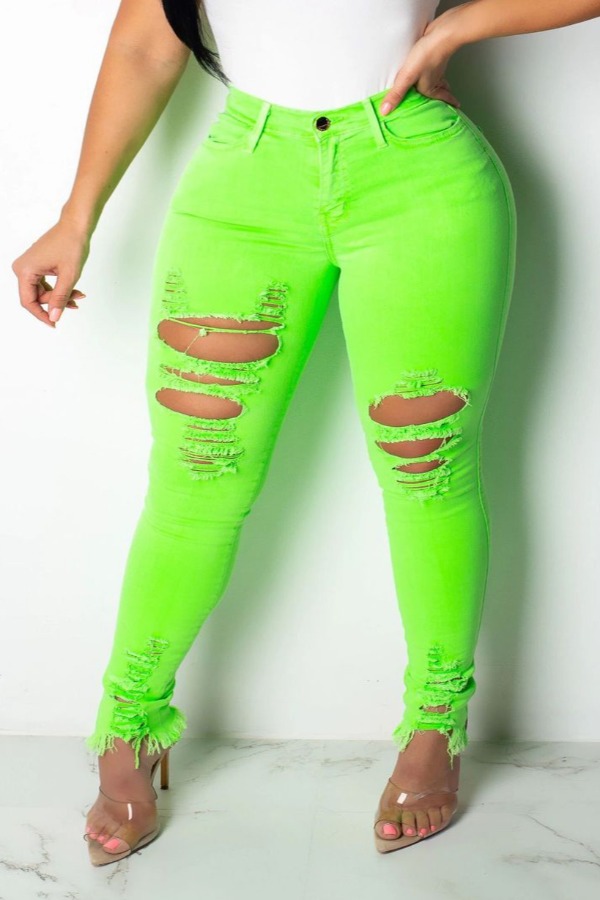 

Lovely Casual Hollow-out Green Plus Size Jeans