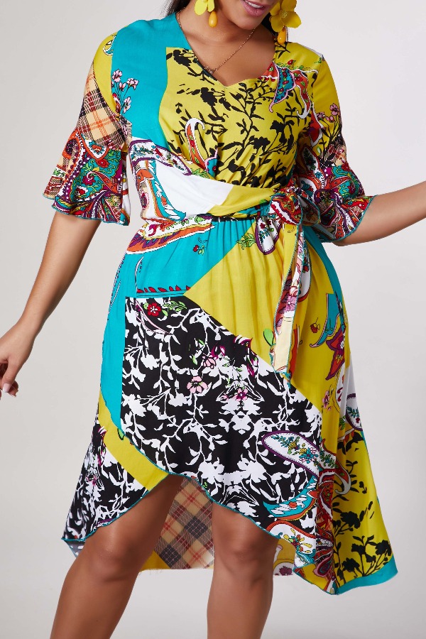 

Lovely Trendy Print Patchwork Multicolor Knee Length Dress, Multi