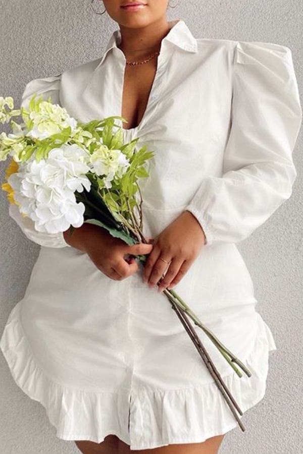 

Lovely Stylish Flounce Design White Plus Size Dress