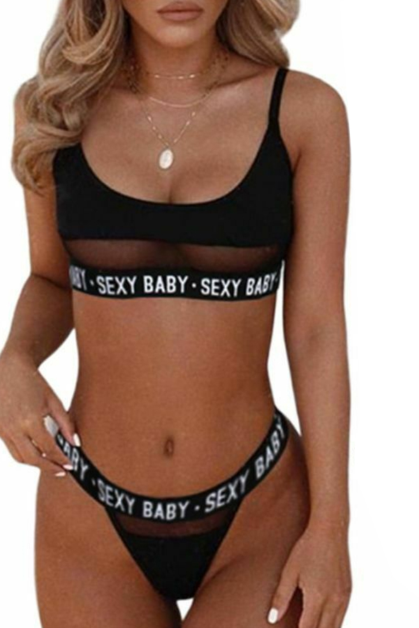 

Lovely Sportswear Letter Black Bra Sets