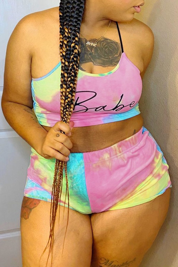 

Lovely Sportswear Tie-dye Pink Two-piece Shorts Set