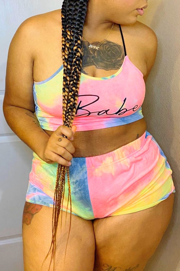 

Lovely Sportswear Tie-dye Skyblue Two-piece Shorts Set