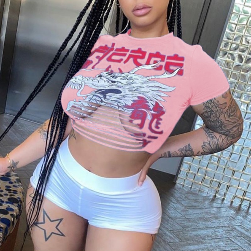 

Lovely Sexy Print Pink Two-piece Shorts Set