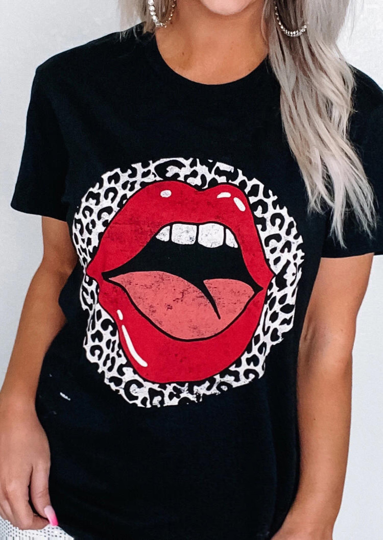 

Lovely Leisure Lip Print Black Plus Size T-shirt