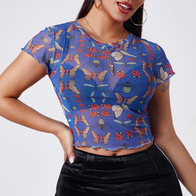Lovely Casual O Neck Print Blue T-shirt