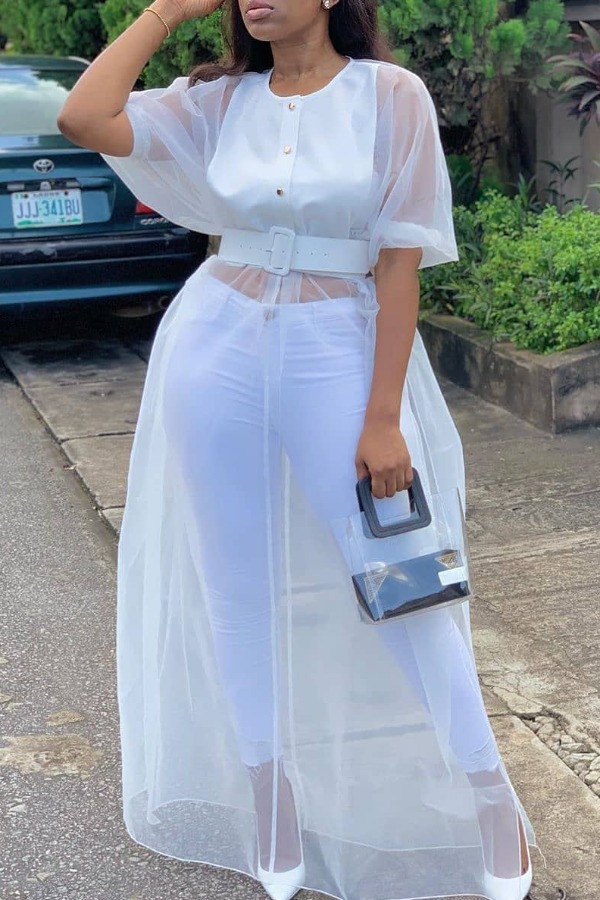 

Lovely Stylish See-through White Blouse