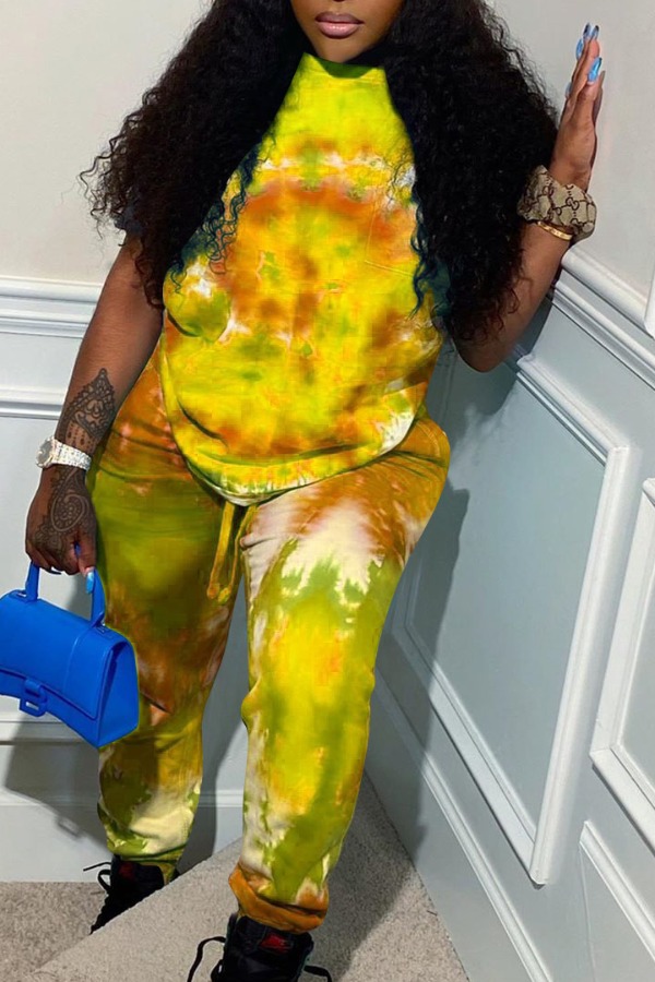 

Lovely Casual Tie-dye Yellow Two-piece Pants Set