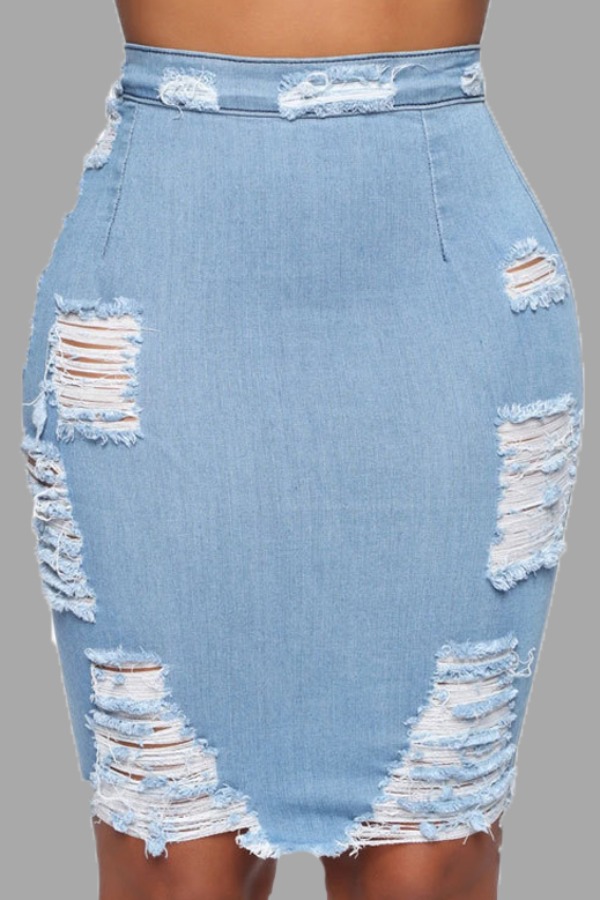 

Lovely Stylish Broken Holes Baby Blue Skirt