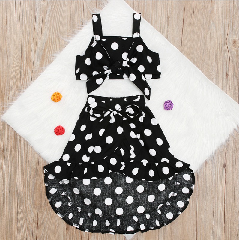 

Lovely Sweet Dot Print Black Girl Two-piece Skirt Set