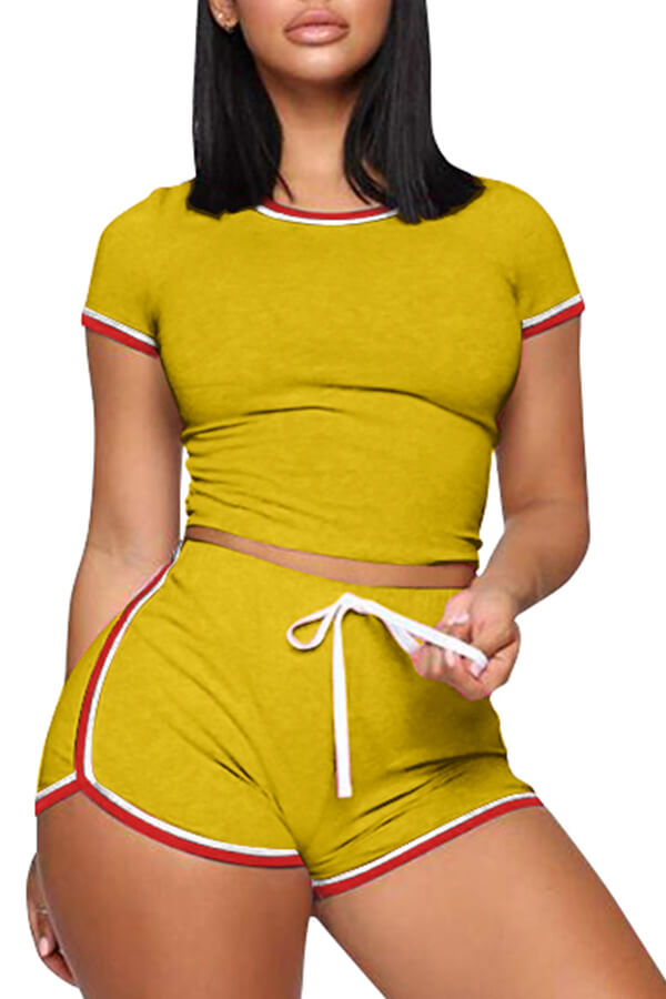 

Lovely Casual Lace-up Yellow Two-piece Shorts Set