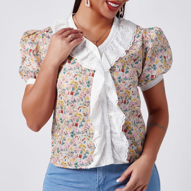 

Lovely Trendy Floral Print Pink Blouse
