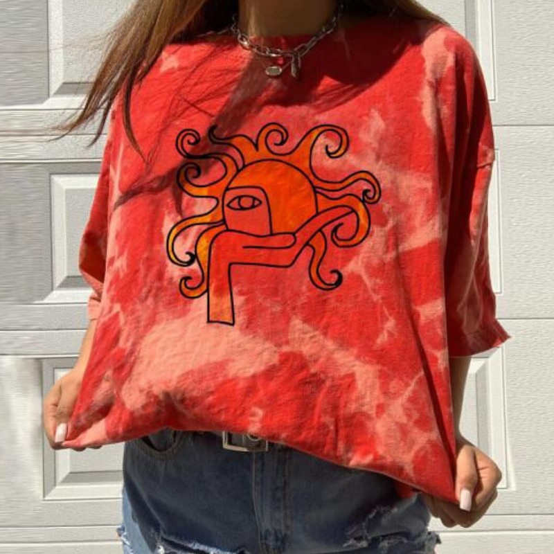 

Lovely Casual O Neck Print Red T-shirt