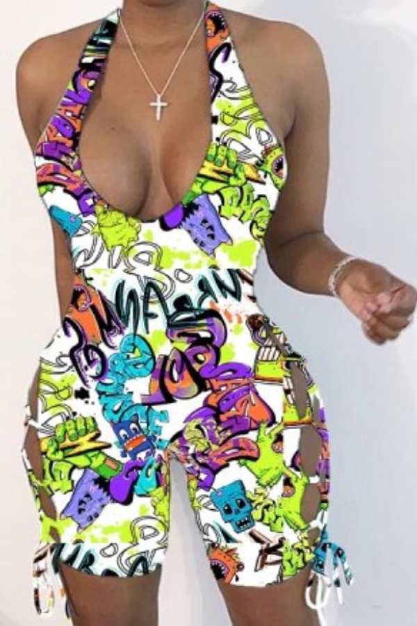 

Lovely Leisure Cartoon Print Multicolor One-piece Romper, Multi