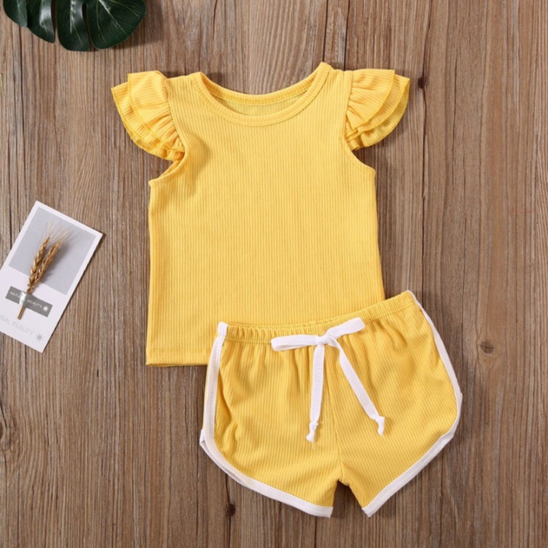 

Lovely Casual Patchwork Yellow Girl Two-piece Shorts Set