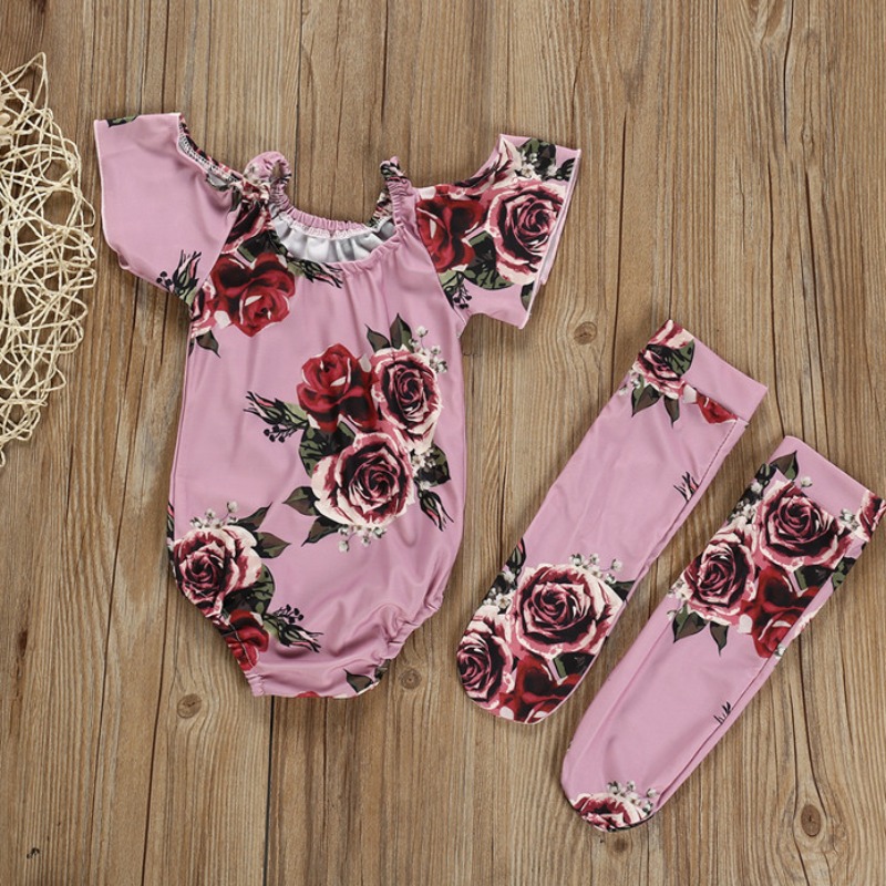 

Lovely Stylish Floral Print Pink Girl Bodysuit