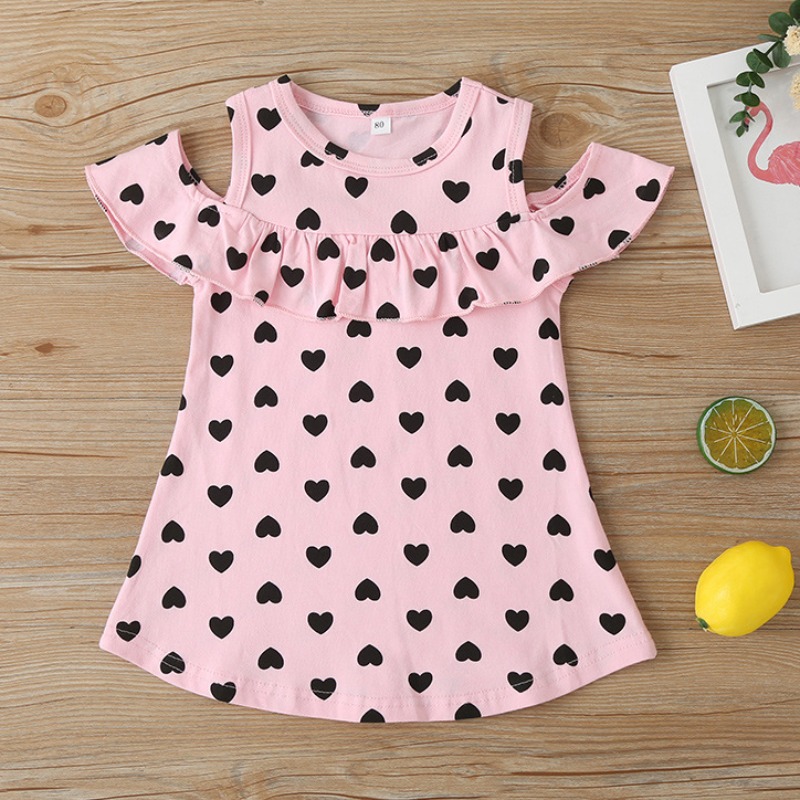 

Lovely Casual Heart Print Pink Girl Knee Length Dress