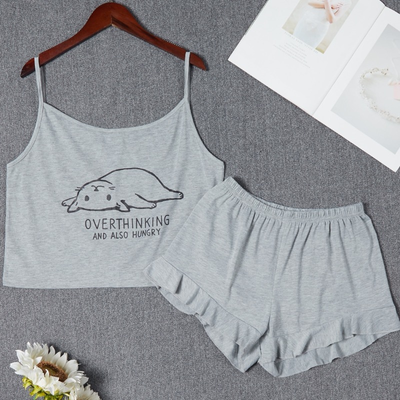 

Lovely Leisure Letter Print Grey Sleepwear
