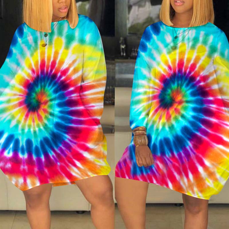 

Lovely Trendy Tie-dye Baby Blue Mini Plus Size Dress