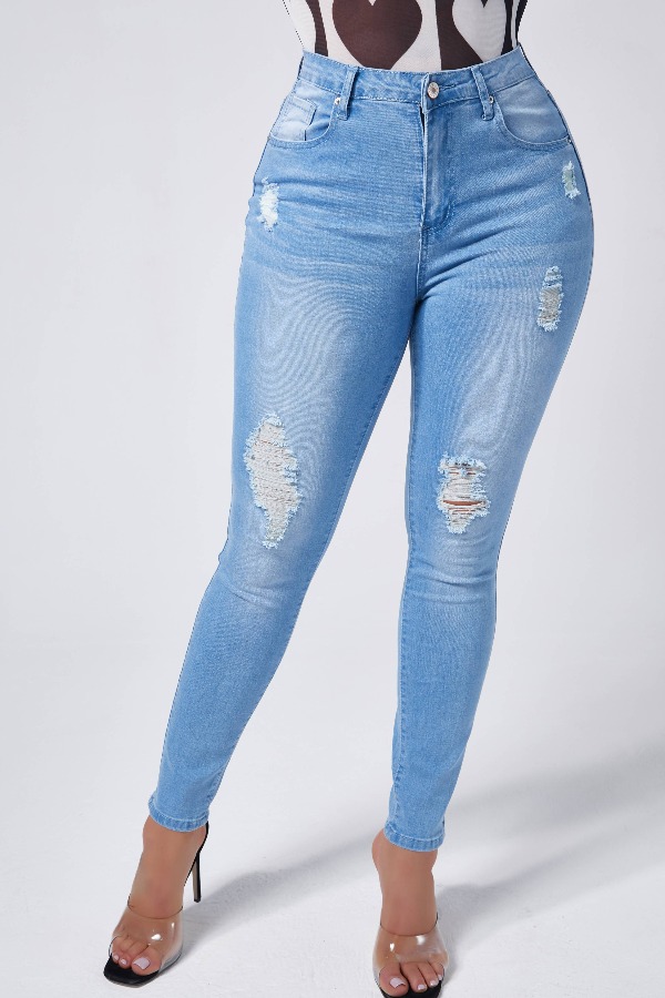 

Lovely Trendy Broken Holes Blue Jeans