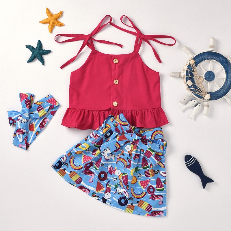 

Lovely Sweet Print Red Girl Two-piece Skirt Set
