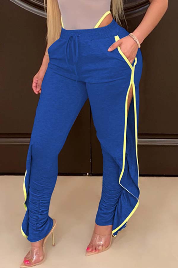 

Lovely Casual Side High Slit Blue Pants
