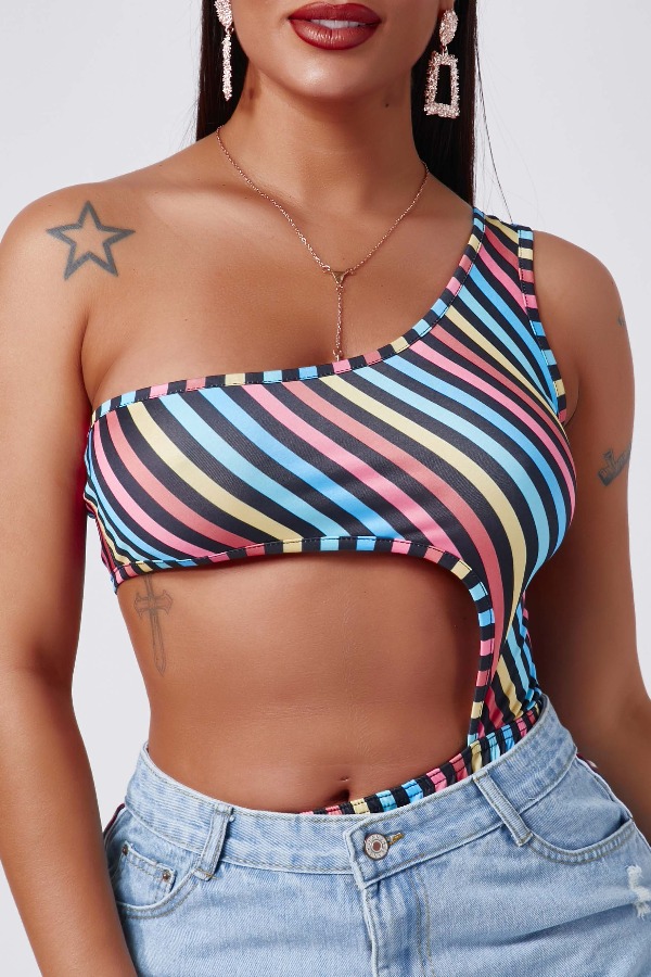 

Lovely Sexy Striped Multicolor Bodysuit, Multi