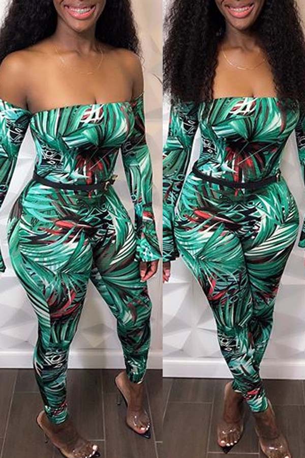 

Lovely Stylish Plants Print Green One-piece Jumpsuit