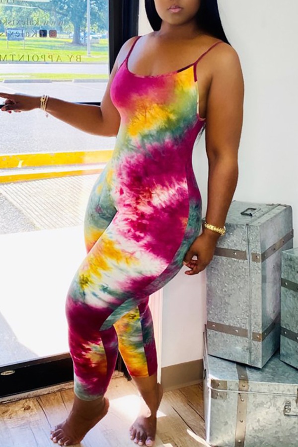 Lovely Trendy Tie-dye Rose Red One-piece Jumpsuit
