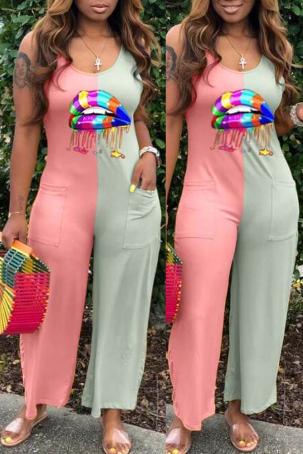 

Lovely Trendy Patchwork Pink One-piece Jumpsuit