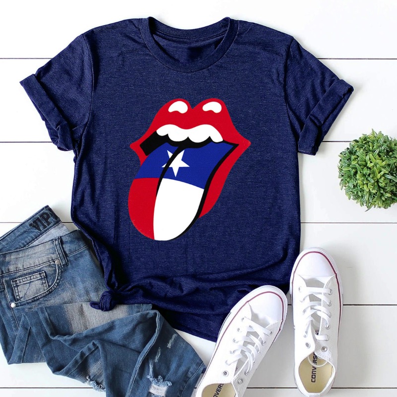 

Lovely Casual Lip Print Blue Plus Size T-shirt