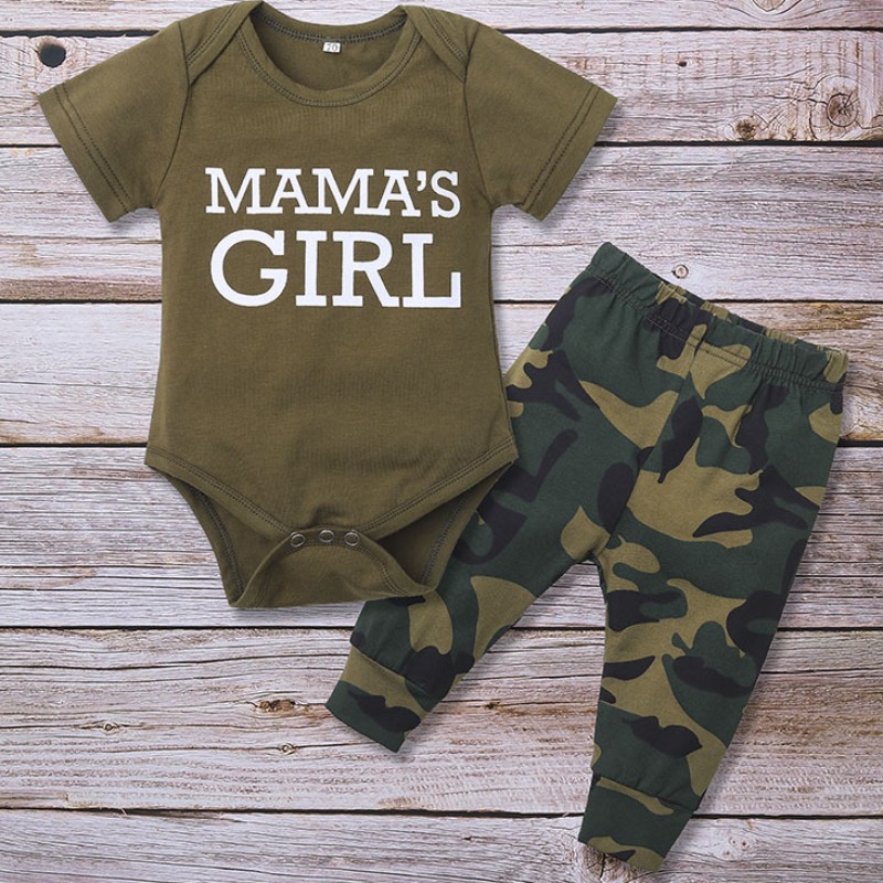 

Lovely Stylish Letter Print Army Green Girl Two-piece Pants Set