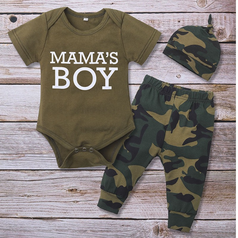 

Lovely Stylish Print Army Green Boy Two-piece Pants Set