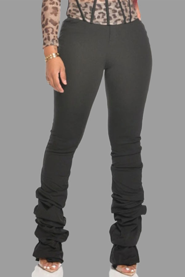 

Lovely Casual Fold Design Black Plus Size Pants