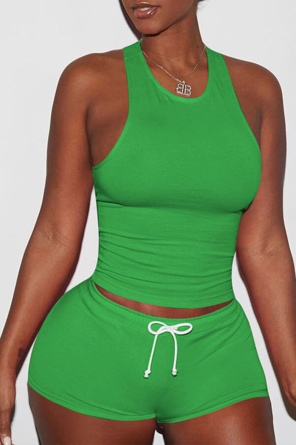 

Lovely Casual Sleeveless Green Two-piece Shorts Set