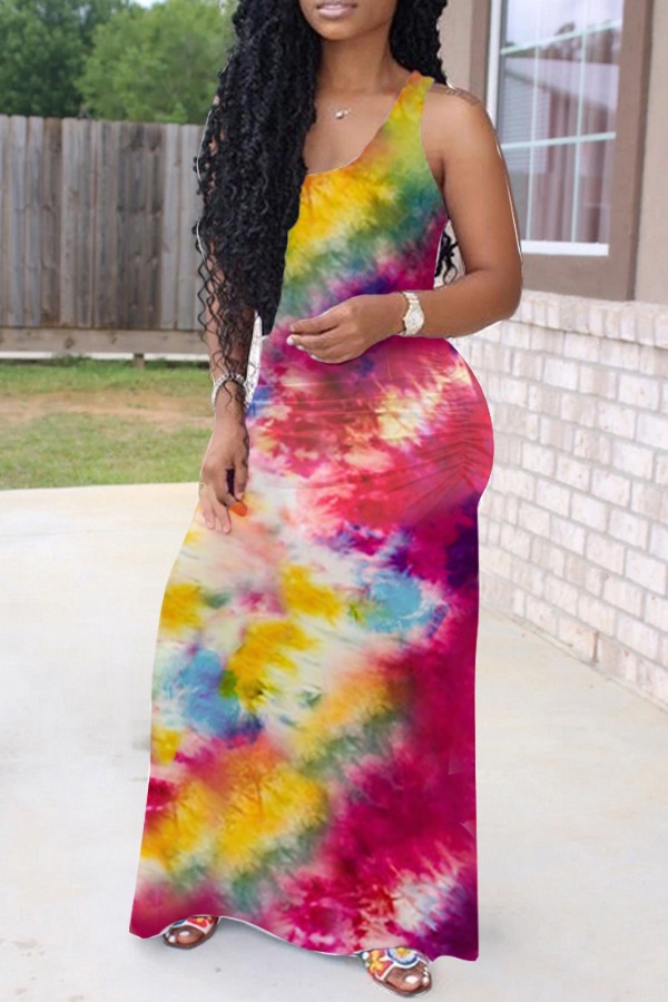

Lovely Stylish Tie-dye Rose Red Maxi Dress