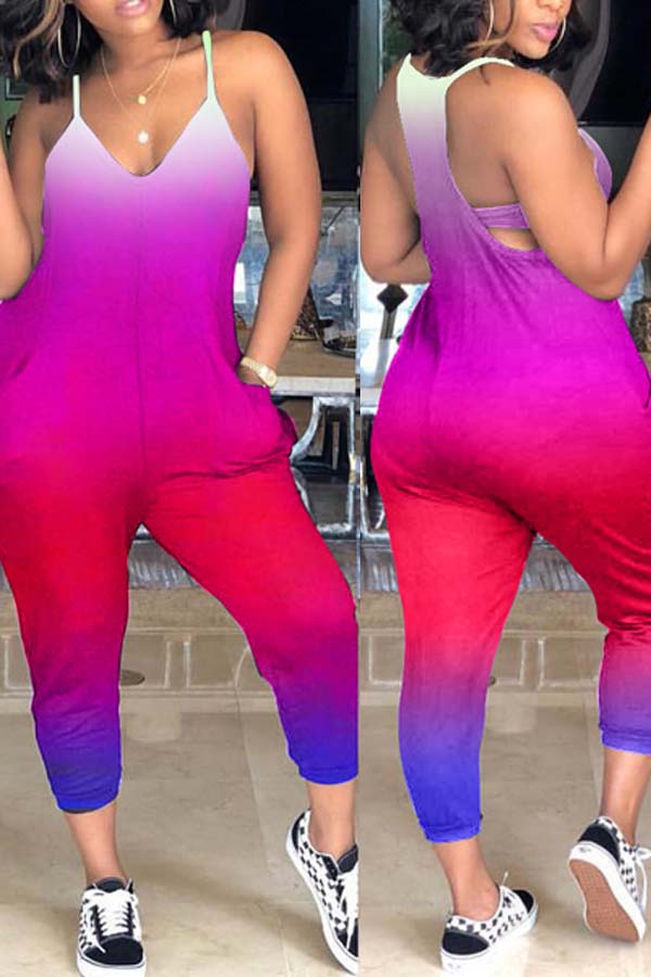 

Lovely Trendy Tie-dye Pink Plus Size One-piece Jumpsuit