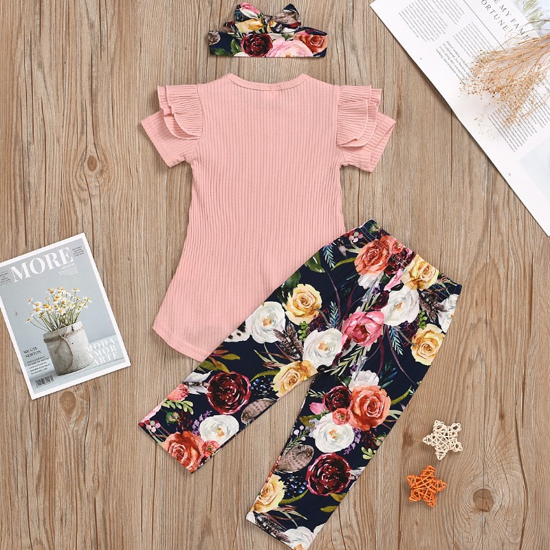 

Lovely Stylish Print Pink Girl Two-piece Pants Set