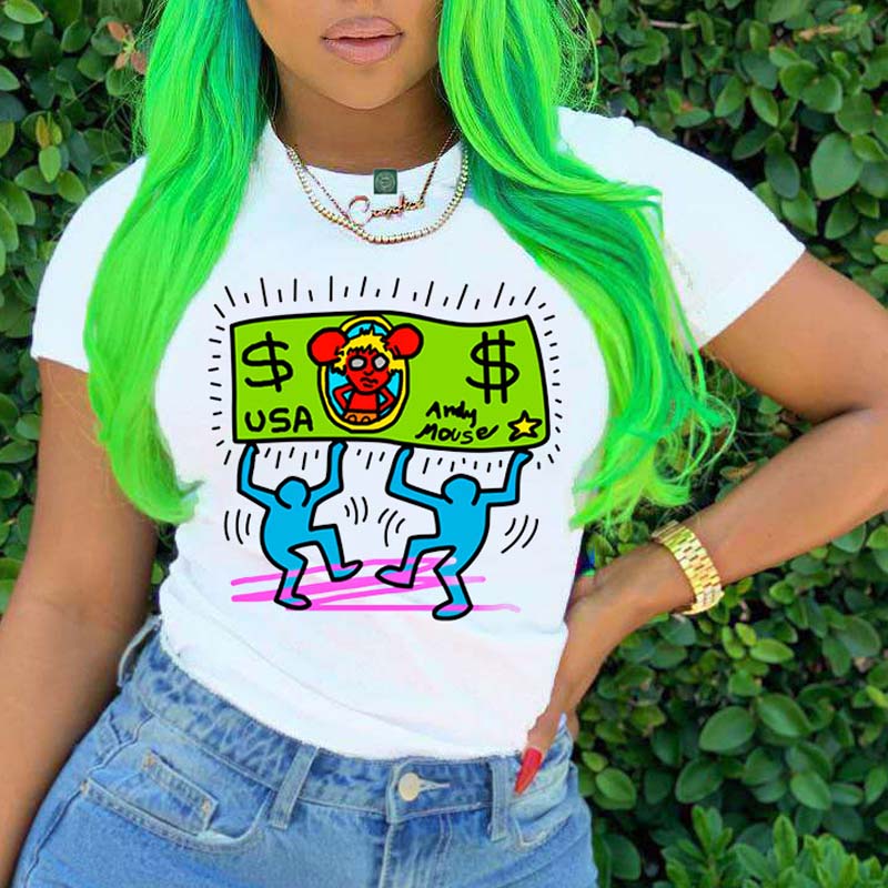 

Lovely Leisure O Neck Print Green T-shirt