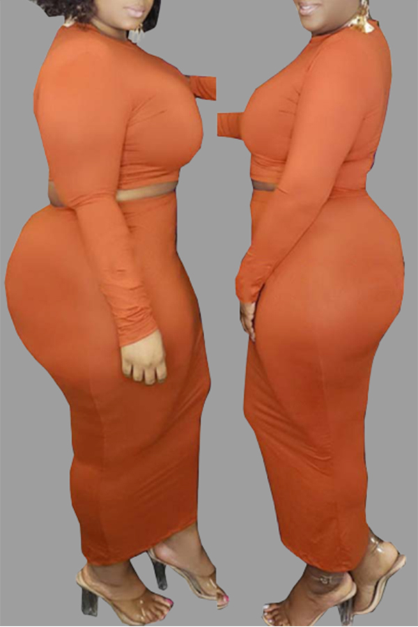 

Lovely Casual Basic Skinny Croci Plus Size Two-piece Skirt Set
