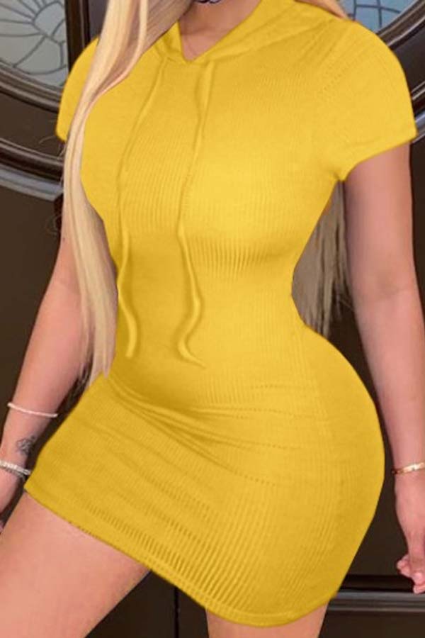 

Lovely Leisure Hooded Collar Yellow Mini Dress
