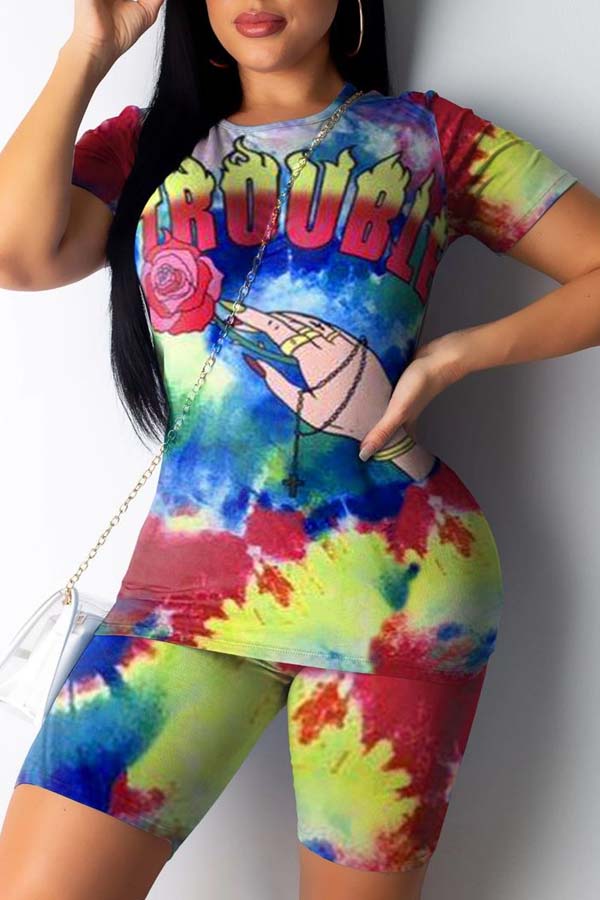 

Lovely Leisure Tie-dye Blue Two-piece Shorts Set