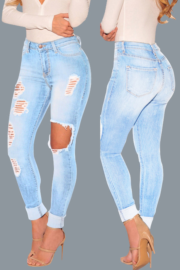 

Lovely Stylish Hollow-out Blue Jeans