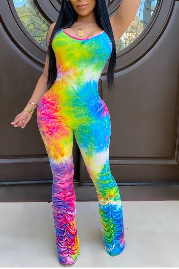 

Lovely Sexy Tie-dye Multicolor One-piece Jumpsuit, Multi