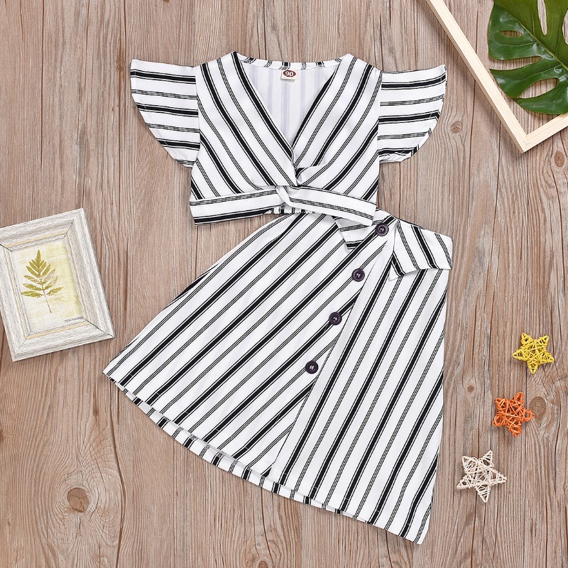 

lovely Stylish Striped White Girl Two-piece Shorts Set