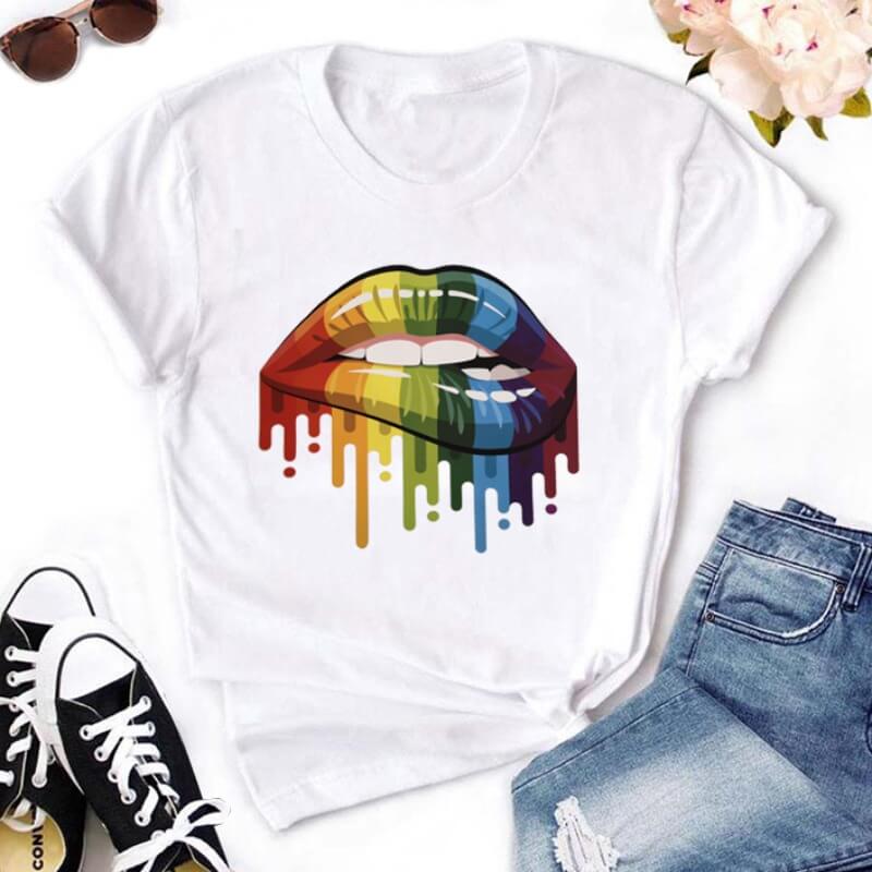 

Lovely Casual O Neck Lip Print White T-shirt