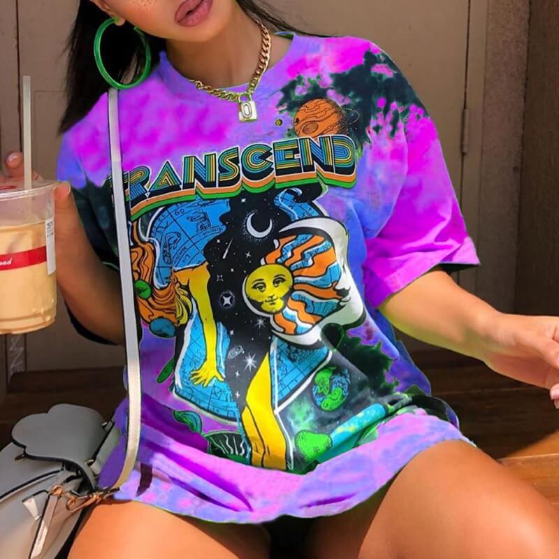 

Lovely Casual O Neck Cartoon Print Purple Mini Dress